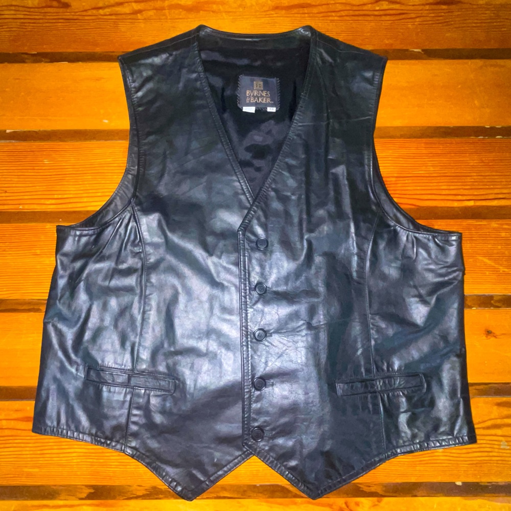 Byrnes & Baker black leather biker vest size 48